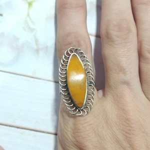 Anello Donna Russo Baltico Giallo Miele Ambra 875 Argento Antico Art Nouveau - Foto 1 di 16