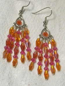 ORECCHINI LAMPADARIO CRISTALLO VETRO ROSSO ROSA ARANCIONE CYNTHIA LYNN "COLOR PARTY" - Foto 1 di 1