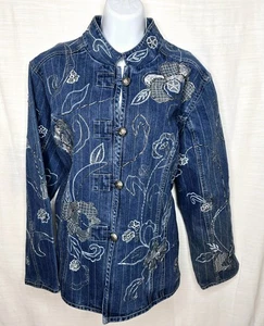 Chaqueta de Jean Chicos Denim Talla 3 Floral Embellecida Lavado Oscuro Botones Tono Plateado - Imagen 1 de 6