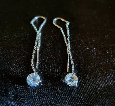  Sterling Silver Geometry Stick Drop Threader Earrings. Unique Trending Dangling - Image 1 of 4