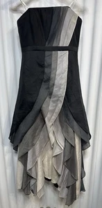 Halston Heritage Strapless Ombre Layered Ruffle Cocktail Dress Black/Grey Sz 2/4 - Picture 1 of 7