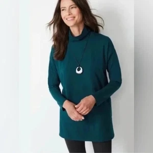 J. Jill Green Turtleneck Women's Tunic Luxe Supima Top SZ L EXCELLENT - Picture 1 of 1