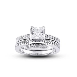 1 1/2ct H VS2 Radiant Natural Certified Diamonds 18k Halo Matching Bridal Set - Picture 1 of 3
