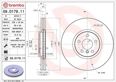 1X Brake disc BREMBO 09.D179.11 for MINI MINI COUNTRYMAN (F60) 2 2017-2019 - Image 1 of 4