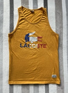 Herren Lacoste Gelb Tank Top Slim Kroko Logo Französische Farben Rot Weiß Blau Medium - Bild 1 von 7
