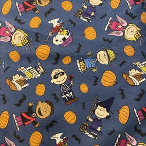 Peanuts Halloween Fabric ~ 100% Cotton ~Quilting Snoopy Charlie Brown ~ Blue ๐ - Picture 1 of 11