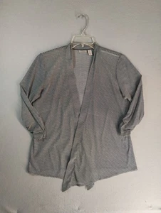 Chicos Womens Sweater 1 Medium Black Striped Open Front Lightweight Cardigan - Picture 1 of 7