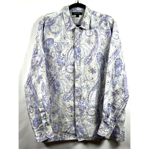 OGGI MODA Mens Large 100% Linen Paisley Multi-color Long Sleeve Button Up Shirt - Picture 1 of 14