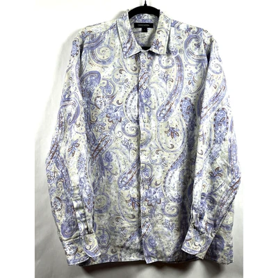OGGI MODA Mens Large 100% Linen Paisley Multi-color Long Sleeve Button Up Shirt - Image 1 of 4