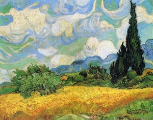 Oil painting impressionism Wheat-Field-with-Cypresses-(1889)-Vincent-van-Gogh - Picture 1 of 1