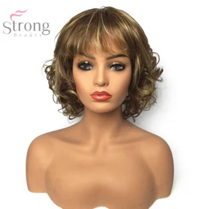 Pelucas sintéticas para mujer sin tapa pelo corto rizado rubio/castaño pelucas naturales - Imagen 1 de 8