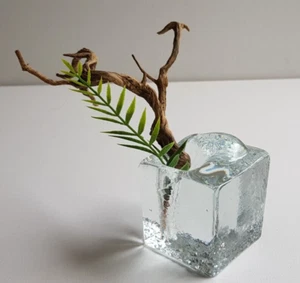 Pukeberg Eisglas Vase Eisblock Stifthalter Solifleur Glasvase Schweden 60er Vtg. - Bild 1 von 12