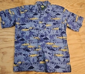Cabelas Trout Fish Graphics Button Front Shirt Mens Large Cotton - Picture 1 of 8