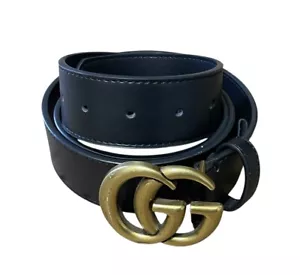 Gucci Marmont Belt Women Sz 38 US/48 EU Black GG Metal Gold Buckle Leather Italy - Picture 1 of 7