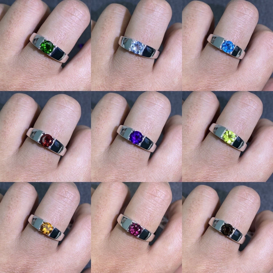 Anillo para hombre enchapado en oro de plata de ley S925 con piedras preciosas naturales de alta calidad personalizado Foto 1 de 4