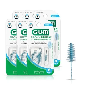 GUM Proxabrush Go Betweens Ricarica Spazzolino Dentale Largo 8 Ct Confezione da 6 Interdentale - Foto 1 di 5