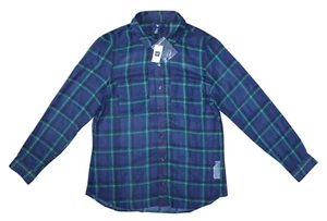 NWT Women's GAP Sheer Long Sleeve Navy Blue / Green Plaid Button-Up Shirt Small - Picture 1 of 2