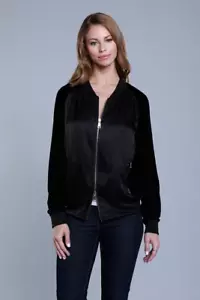 DOLCE CABO BOMBER DONNA SETA/VELLUTO GIACCA/CAMICIA 74112 TAGLIA S, XL NERO NUOVO CON ETICHETTE - Foto 1 di 10