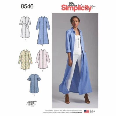 SIMPLICITY 8546 MISS PETITE SHIRT DRESS Sewing Pattern Sizes 6-14 & 16-24 - Image 1 of 4