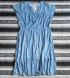 NWT Gap Sz XXL 2XL Short Flutter Sleeve Long Maxi A-Line Dress Blue White Floral - Picture 1 of 13