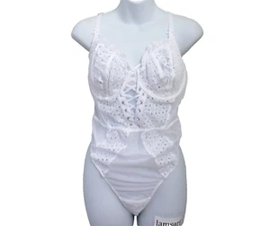 Victoria's Secret Luxe Lace Strappy Underwire Thong Teddy Bodysuit White Size XL - Picture 1 of 12
