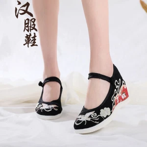 Chinese Old Beijing Embroidered Crane Women's Bride Hanfu Elevator Casual Shoes - Picture 1 of 9