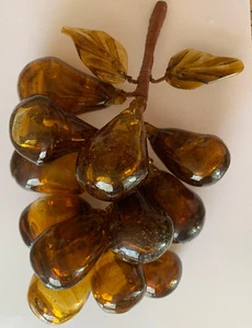 VTG Murano Glass Grape Cluster & Leaves Hand Blown Italy Amber Mid Century 1-1 - Picture 1 of 6