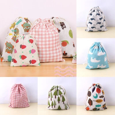 Cotton Linen Drawstring Bag Printed Gift Bags Home Laundry Toys Organizer Pouch - Image 1 of 4