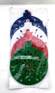 Felt Die-Cut Ornaments Christmas Balls 4½" (Set of 4) Green Red White Blue New - Picture 1 of 2