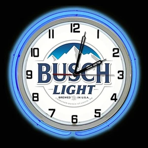 19" BUSCH Light Beer Sign Blue Double Neon Wall Clock Garage Man Cave - Bild 1 von 2
