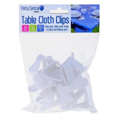 White Plastic Table Cover Clips 20pk Tablecloth Clamps Holder Desk Outdoor Party - image 1 of 4