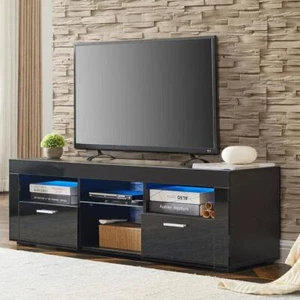Seafuloy TV-Ständer 15,7""x51,2"" x 13,8"" schwarz Spanplatten mit LED-Leuchten + Aufbewahrung - Bild 1 von 5