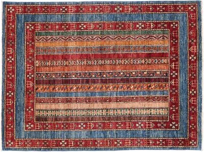 Afghan Khorjin Shaal Carpet 100x150 Hand-knotted Blue Stripes Orient - Image 1 of 4