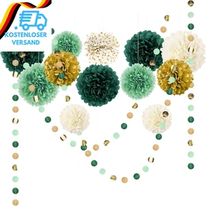 NICROLANDEE Seidenpapier Pompons Deko 15 Stück, Waldgrün Tissue Papier Pom Poms - Bild 1 von 12