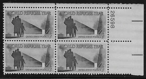 US Scott #1149, Plate Block #26598 1960 World Refugee Year FVF MNH Upper Right - Picture 1 of 1