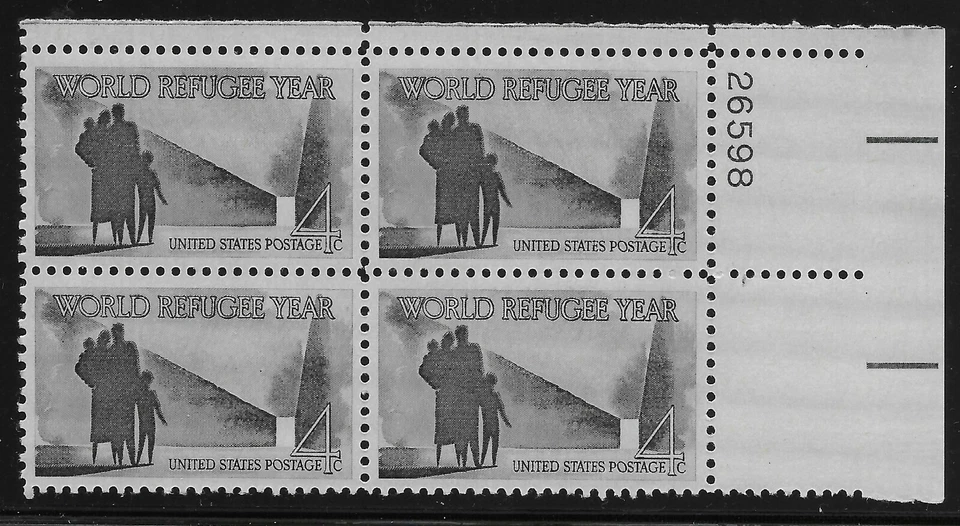 US Scott #1149, Plate Block #26598 1960 World Refugee Year FVF MNH Upper Right - Image 1 of 1