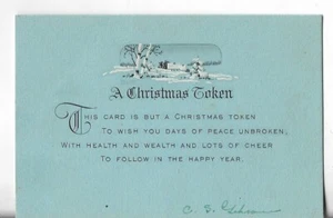 Biglietto di Natale Vintage ART DECO anni 20 4x2,75 Un Gettone di Natale per Augurare Giorni di Pace - Foto 1 di 2