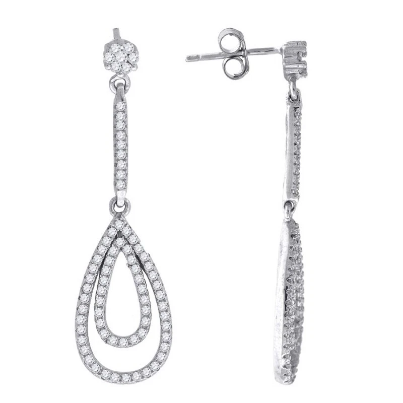 925 СТЕРЛИНГОВОГО СЕРЕБРА ЖЕНЩИН CZ ВИСЯЧИЕ СЕРЬГИ #66686 - Изображение 1 из 1