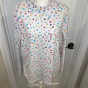 Ladies IBKUL Size XXL White Multi Color Polk A Dot Mock Golf Shirt Long Sleeves - Picture 1 of 9