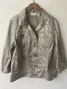 Chicos Damen Größe 2 Grau Motorrad Jacke Metallic Knopfleiste Langarm Karriere - Bild 1 von 9