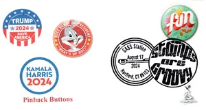 Pinback Buttons First Day Cover w/ b&w GASS Pictorial cancellation - Picture 1 of 1