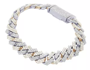 10K Two-Tone White/Rose Gold 2 Row Real Diamond Cuban Bracelet 12MM 8.5" 12.99CT - Picture 1 of 5