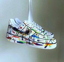 Nike Custom Air Force 1 "Rainbow Splatter" White Shoes Black Swoosh Pride Mens