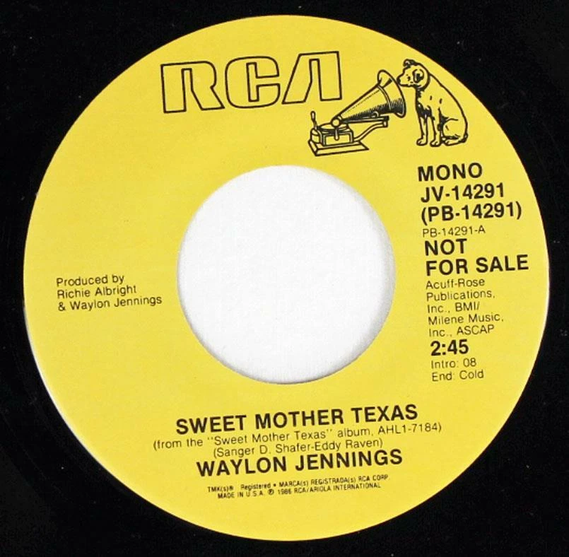 Waylon Jennings, Sweet Mother Texas - Same, RCA Records JV-14291 Promo Yellow - Image 1 of 1