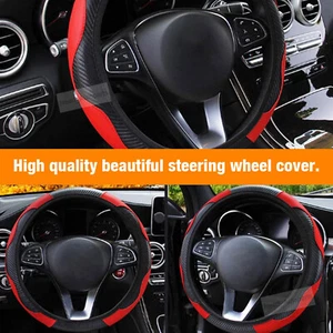 Cubierta Volante Coche Rojo Negro Cuero Antideslizante para 15"/38Cm Fibra Carbono - Imagen 1 de 14