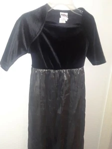 Rose Cottage Girls Long Dress Sz 10 Short Elbow Sleeve Black Silver Gray EUC - Picture 1 of 8