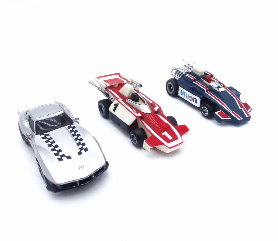 3x TCR Autos Fahrzeuge Freispur Leuchtspur Vintage Spielzeug Rennbahn Arxon 1986 - Bild 1 von 4