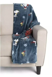 Peanuts 75th Anniversary Snoopy Woodstock Christmas Throw Blanket Blue 50 X 70 - Picture 1 of 5