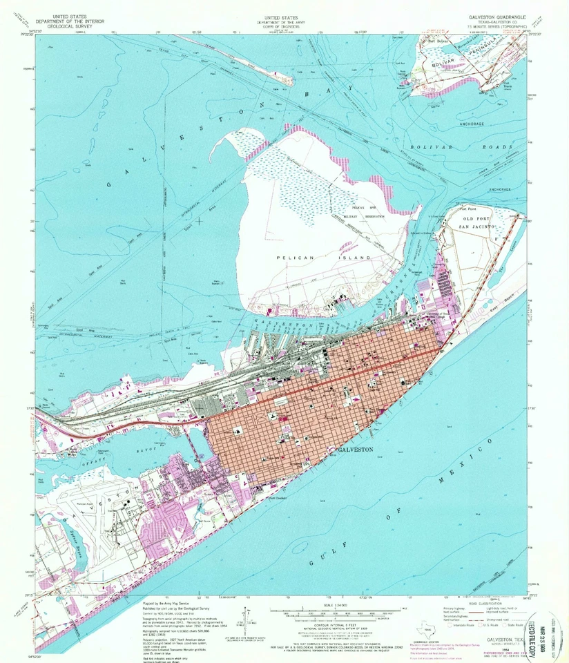Galveston, TX - 1954 Vintage Map Print | Historic Texas Cartography, Coastal Art - Image 1 of 1