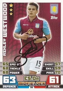 ASHLEY WESTWOOD SIGNED ASTON VILLA 2014/2015 MATCH ATTAX CARD+COA - Picture 1 of 1